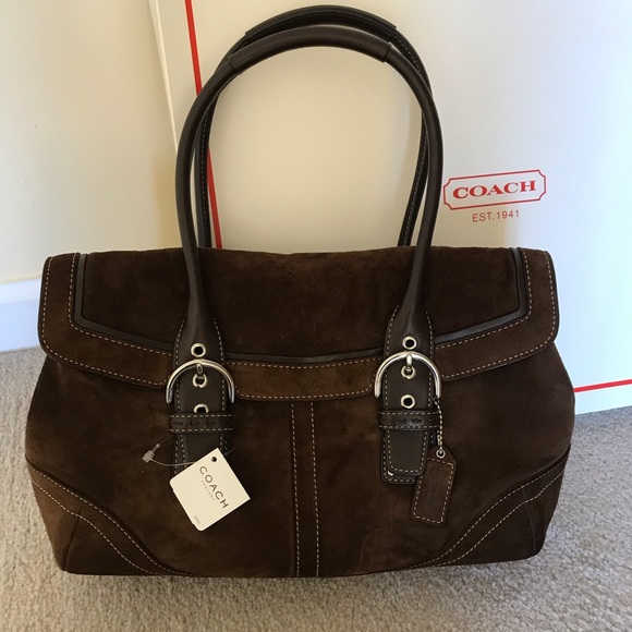 Coach Handbags - Coach Classic Soho Suede Flap Satchel Dark Brown